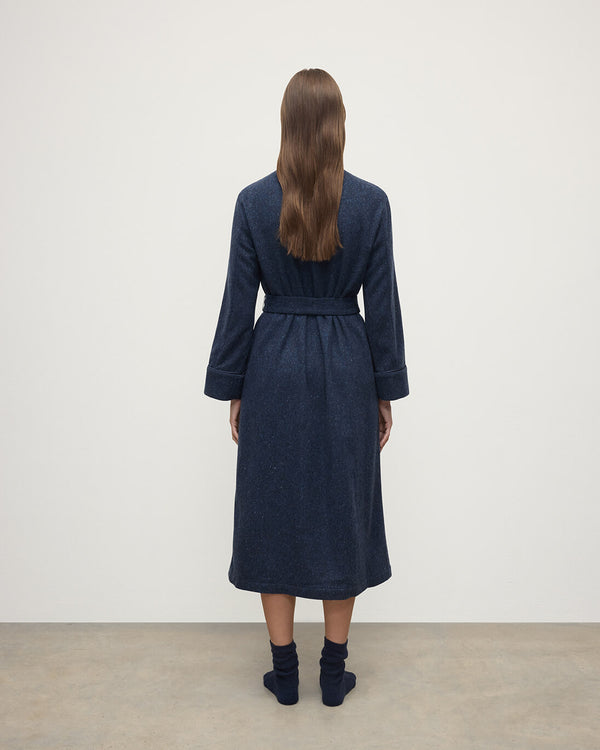 Johnstons Of Elgin Donegal Cashmere Navy Dressing Gown