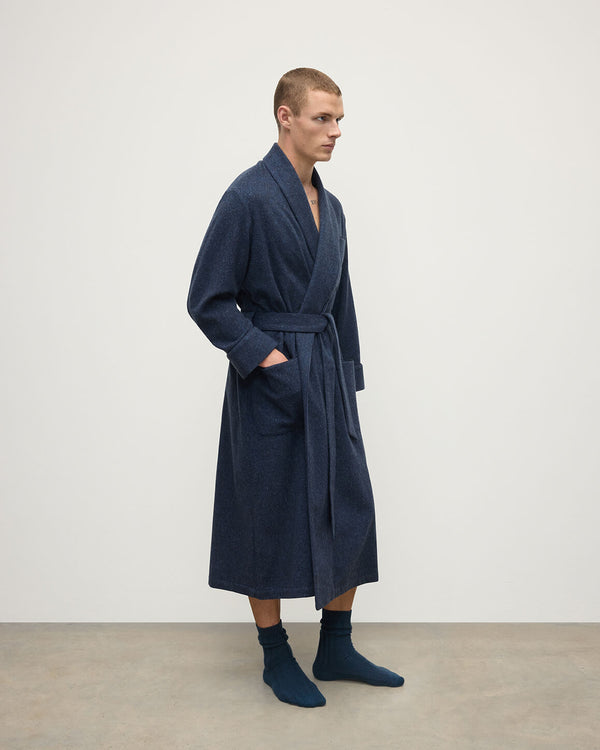 Johnstons Of Elgin Donegal Cashmere Navy Dressing Gown