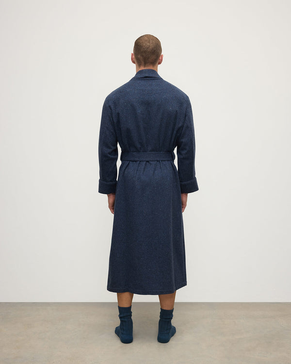Johnstons Of Elgin Donegal Cashmere Navy Dressing Gown