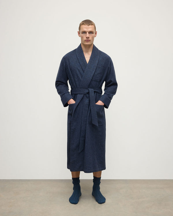 johnstons of elgin Donegal Cashmere Navy Dressing Gown
