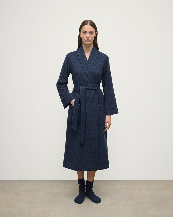 johnstons of elgin Donegal Cashmere Navy Dressing Gown