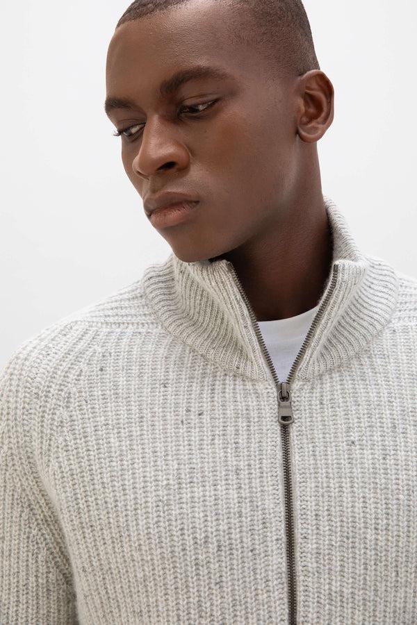 Johnstons Of Elgin Donegal Ribbed Grey Zip Cardigan