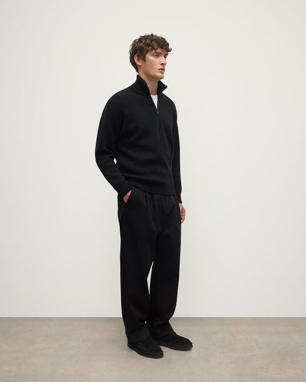 Johnstons Of Elgin Double Face Black Half Zip Jumper