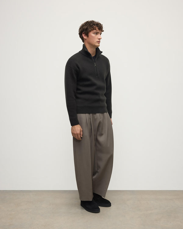 Johnstons Of Elgin Double Face Dark Grey Half Zip Jumper