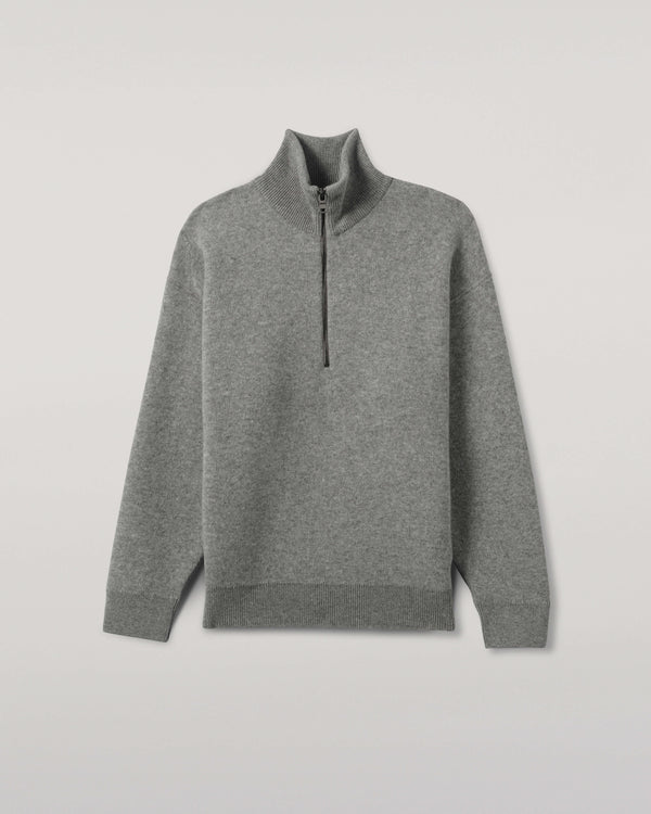 Johnstons Of Elgin Double Face Light Grey Half Zip Jumper