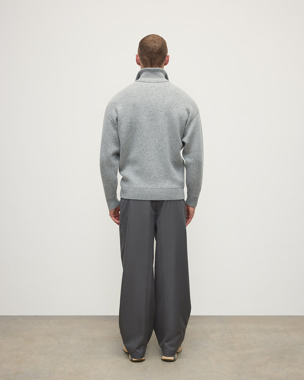 Johnstons Of Elgin Double Face Light Grey Half Zip Jumper