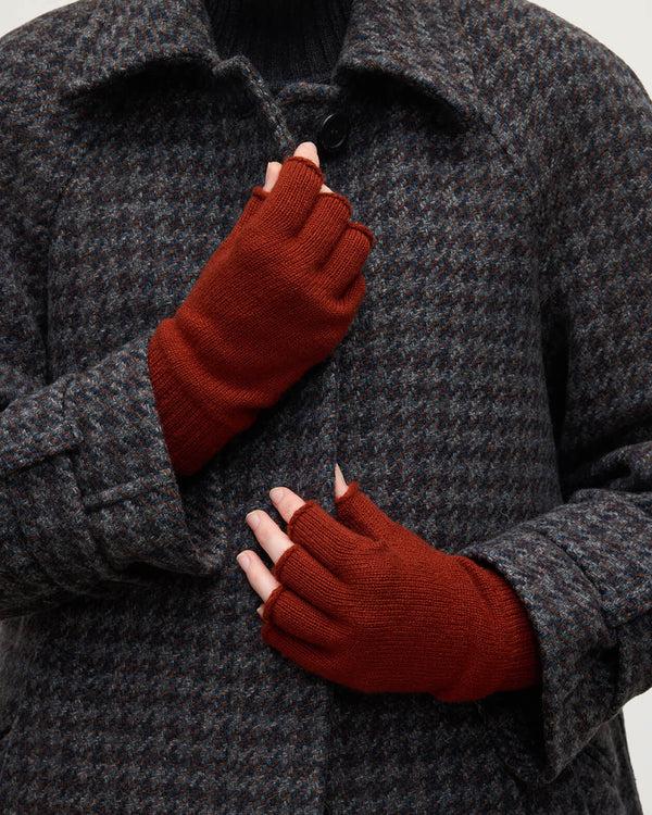 Johnstons Of Elgin Fingerless Dark Red Cashmere Gloves