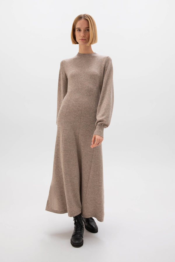 johnstons of elgin Fit & Flare Light Brown Cashmere Dress