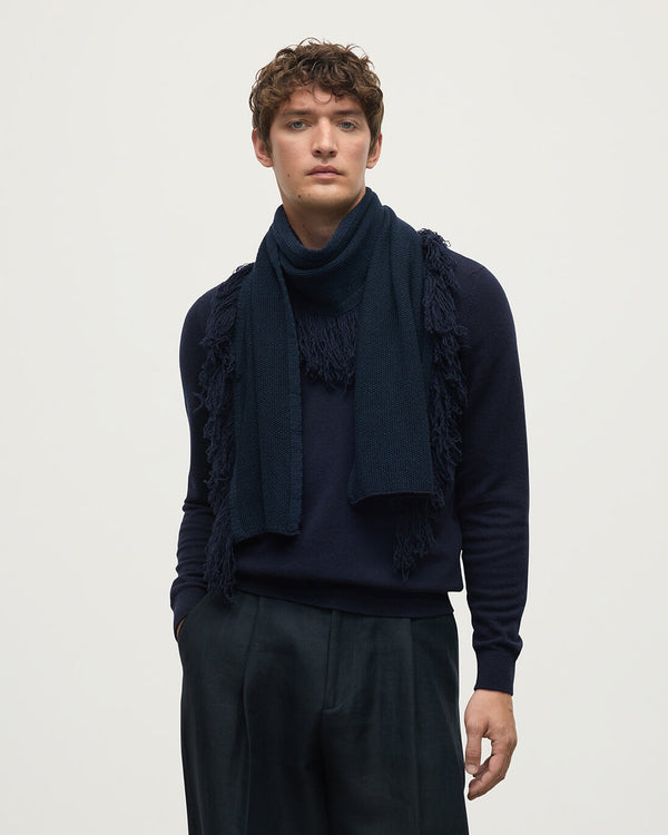Johnstons Of Elgin Fringed Cashmere Dark Navy Scarf