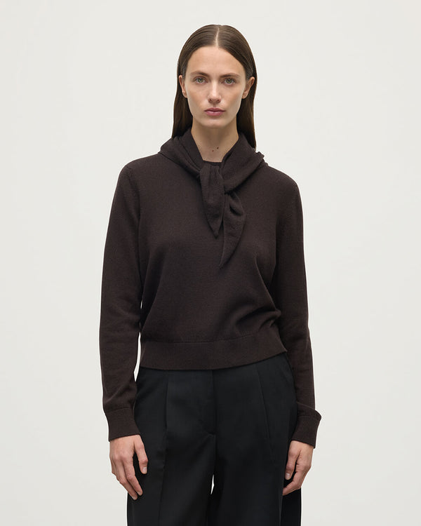 Johnstons Of Elgin Gauzy Cashmere Dark Brown Triangle Neck Tie