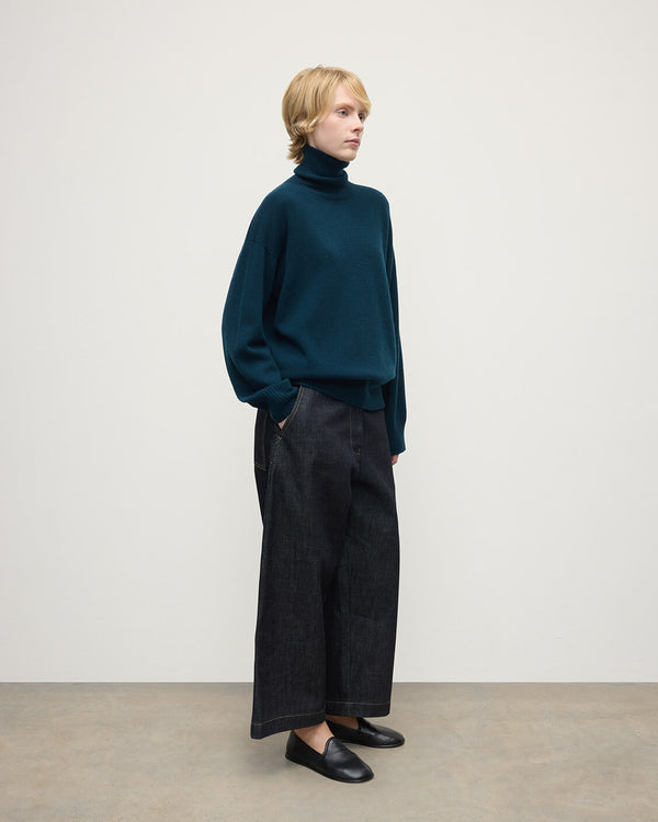 Johnstons Of Elgin Gauzy Cashmere Dark Green Roll Neck Jumper