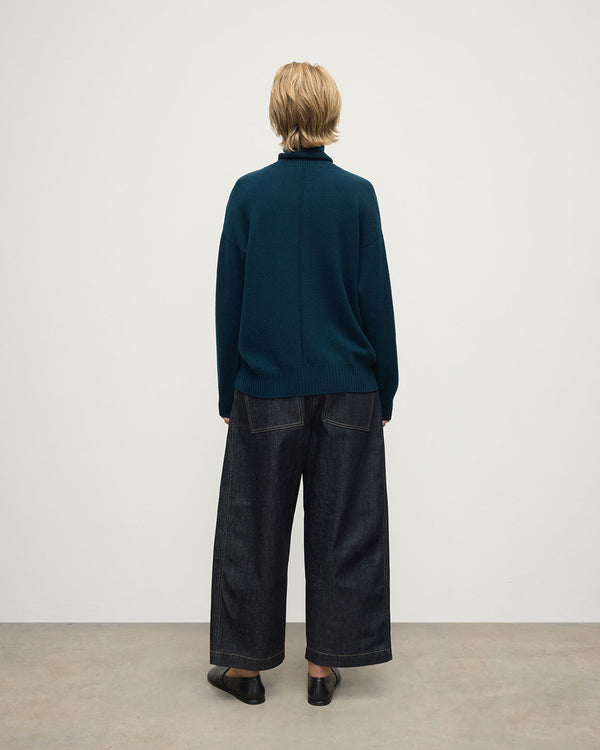 Johnstons Of Elgin Gauzy Cashmere Dark Green Roll Neck Jumper