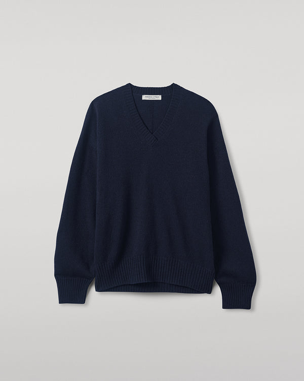 Johnstons Of Elgin Gauzy Cashmere Dark Navy V Neck Jumper