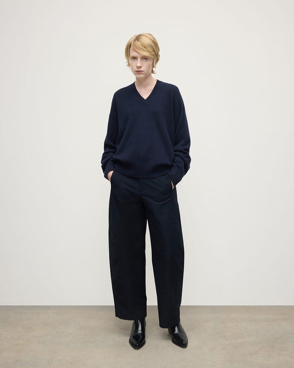 johnstons of elgin Gauzy Cashmere Dark Navy V Neck Jumper