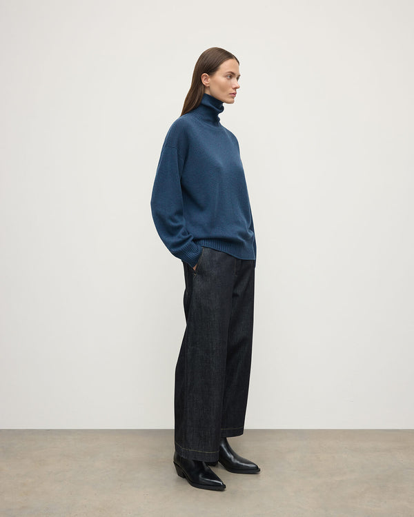 Johnstons Of Elgin Gauzy Cashmere Navy Roll Neck Jumper