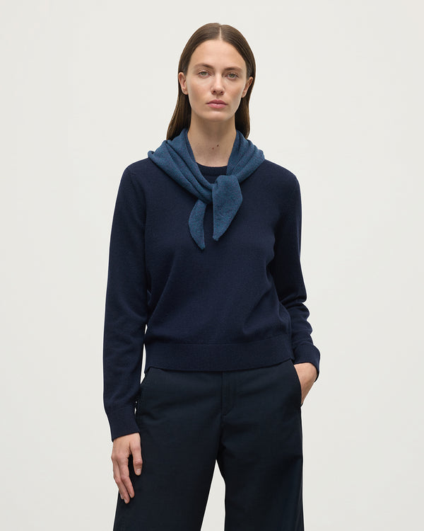 Johnstons Of Elgin Gauzy Cashmere Navy Triangle Neck Tie