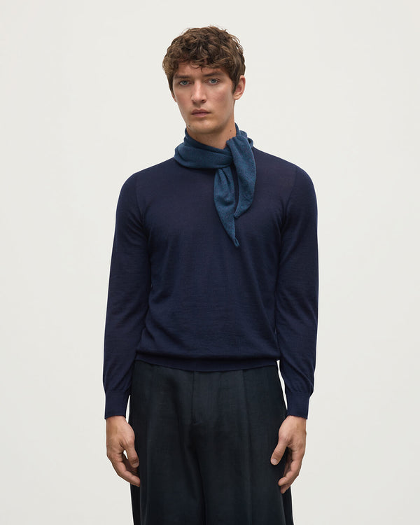 Johnstons Of Elgin Gauzy Cashmere Navy Triangle Neck Tie