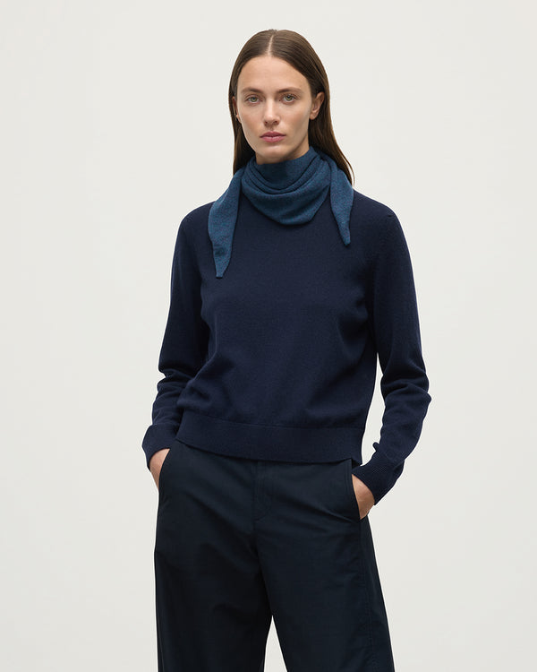 Johnstons Of Elgin Gauzy Cashmere Navy Triangle Neck Tie