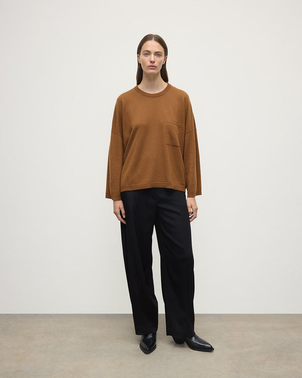 johnstons of elgin Gauzy Pocket Dark Camel Cashmere Jumper