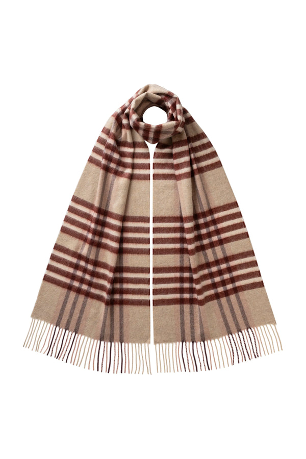 johnstons of elgin Grid Check Natural Cashmere Scarf