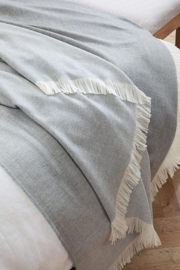 Johnstons Of Elgin Herringbone Merino Grey Bed Throw