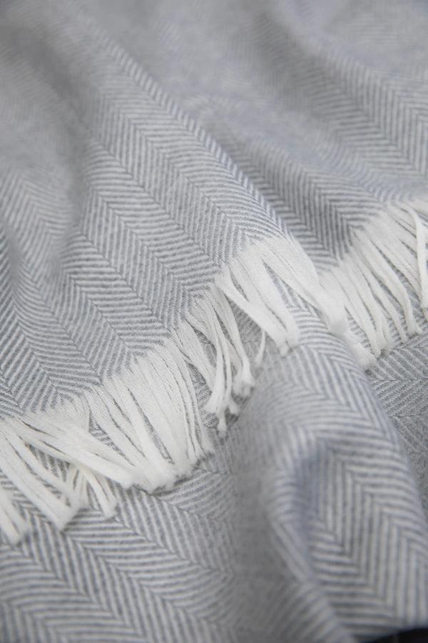 Johnstons Of Elgin Herringbone Merino Grey Bed Throw