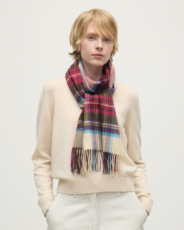 Johnstons Of Elgin Hessian Dress Stewart Tartan Wide Cashmere Scarf