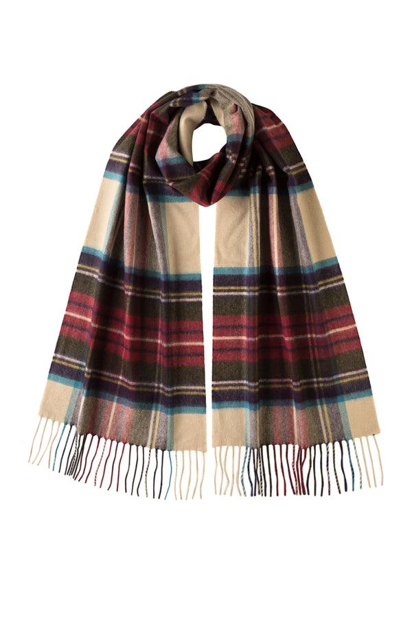 johnstons of elgin Hessian Dress Stewart Tartan Wide Cashmere Scarf