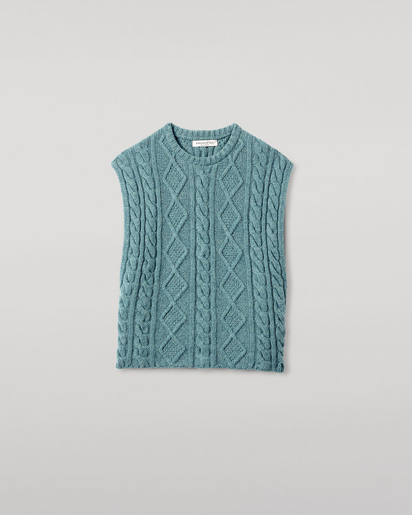 Johnstons Of Elgin Aran Cable Green Cashmere Tank