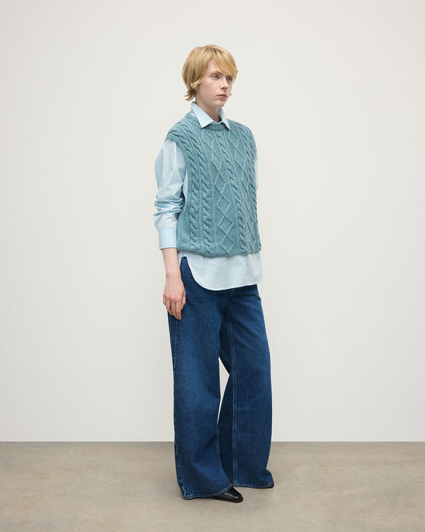 Johnstons Of Elgin Aran Cable Green Cashmere Tank