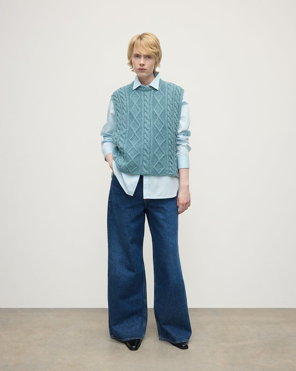 johnstons of elgin Aran Cable Green Cashmere Tank