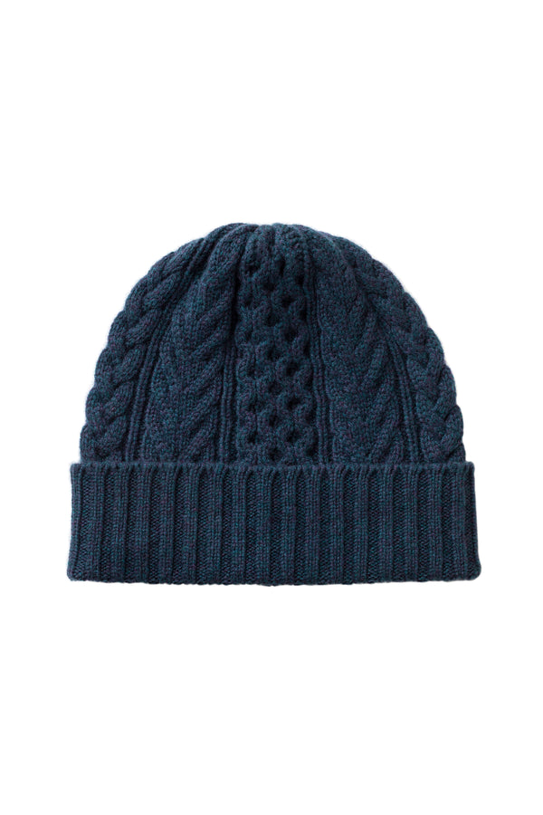 johnstons of elgin Aran Cable Navy Cashmere Beanie