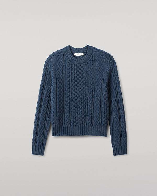 johnstons Of Elgin Aran Cable Navy Cashmere Jumper