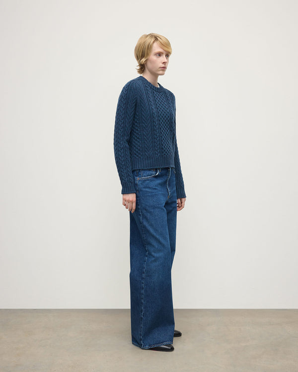 johnstons Of Elgin Aran Cable Navy Cashmere Jumper