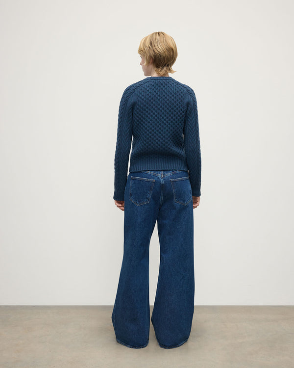 johnstons Of Elgin Aran Cable Navy Cashmere Jumper