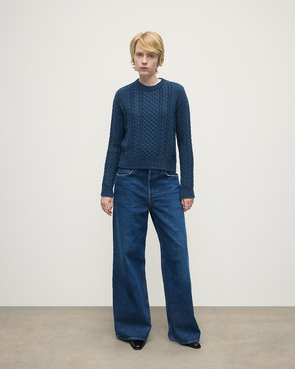 johnstons of elgin Aran Cable Navy Cashmere Jumper