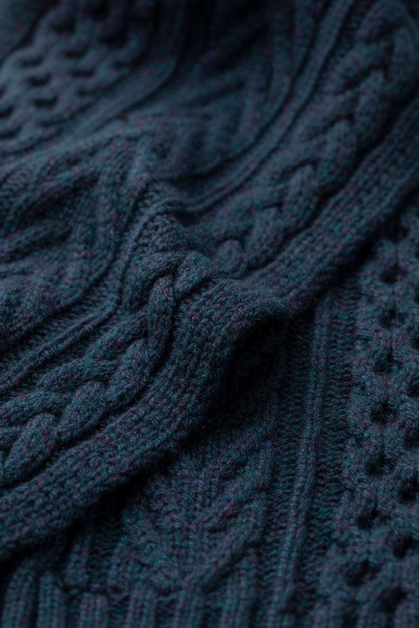 Johnstons Of Elgin Aran Cable Navy Cashmere Scarf