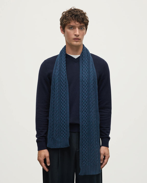 Johnstons Of Elgin Aran Cable Navy Cashmere Scarf