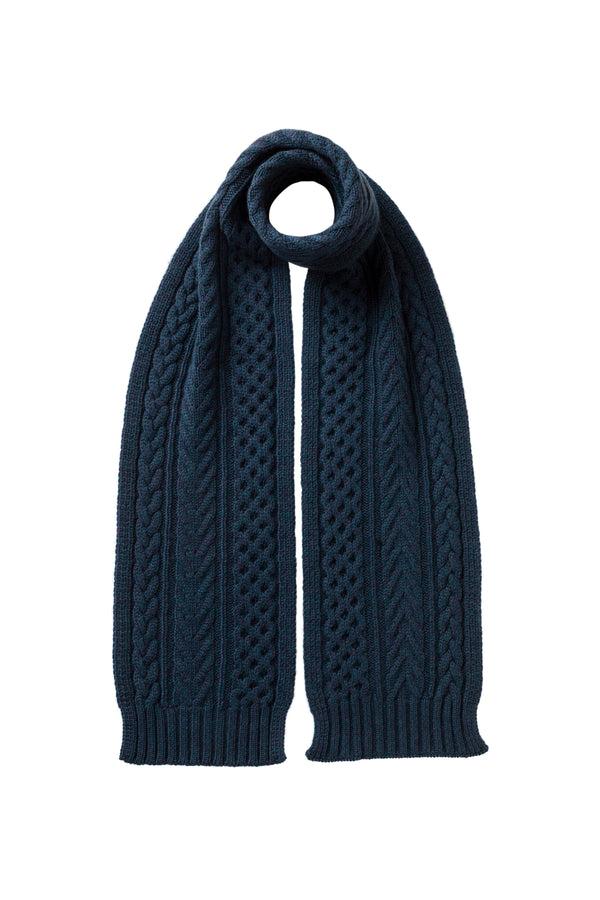 johnstons of elgin Aran Cable Navy Cashmere Scarf