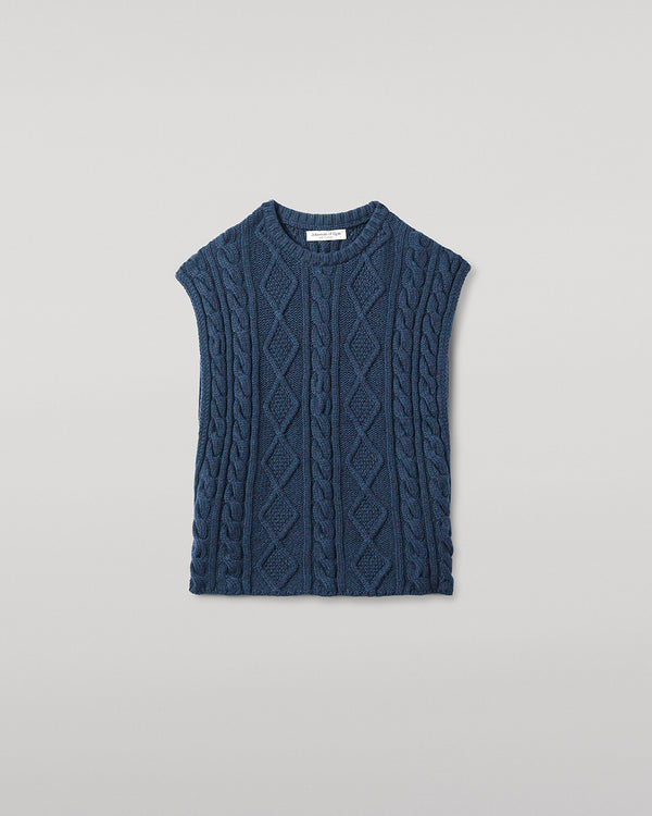 Johnstons Of Elgin Aran Cable Navy Cashmere Tank