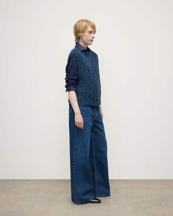 Johnstons Of Elgin Aran Cable Navy Cashmere Tank