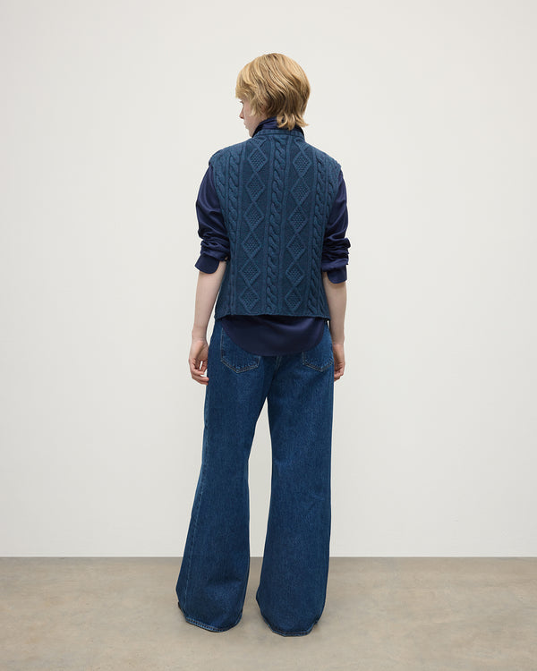 Johnstons Of Elgin Aran Cable Navy Cashmere Tank