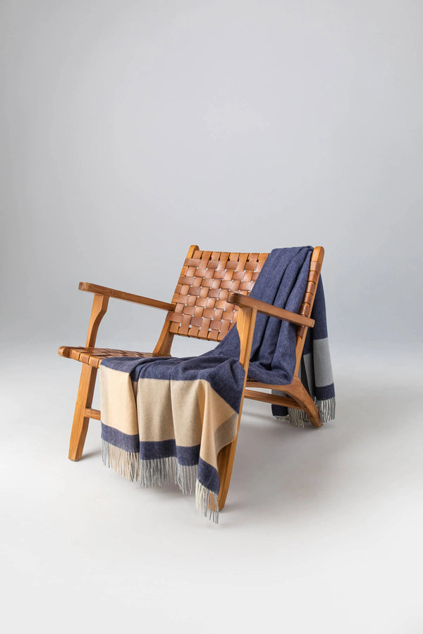 johnstons of elgin Block Border Wool Dark Throw