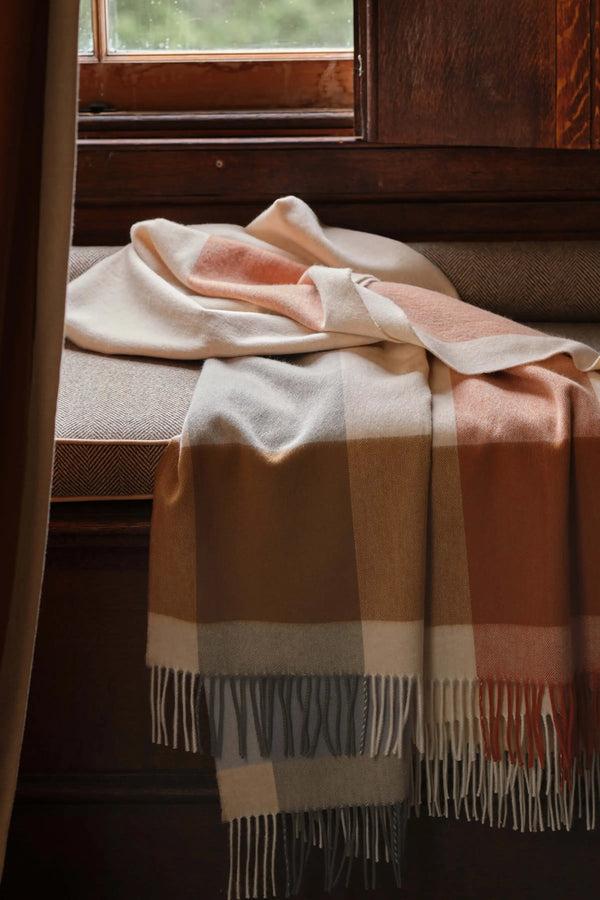 Johnstons Of Elgin Block Border Wool Warm Throw