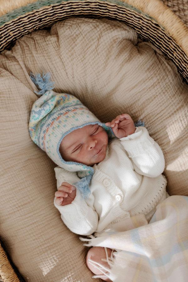 Johnstons Of Elgin Blue Cashmere Fairisle Baby Hat