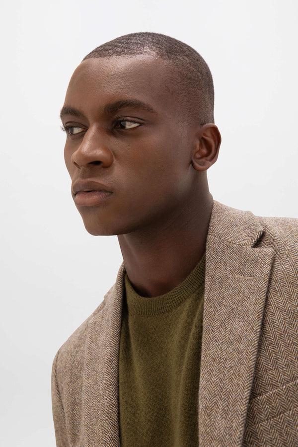 Johnstons Of Elgin Brown Herringbone Tweed Jacket