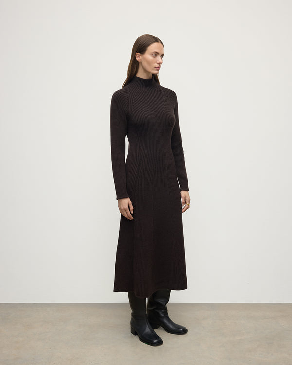 Johnstons Of Elgin Cashmere Dark Brown Midi Dress