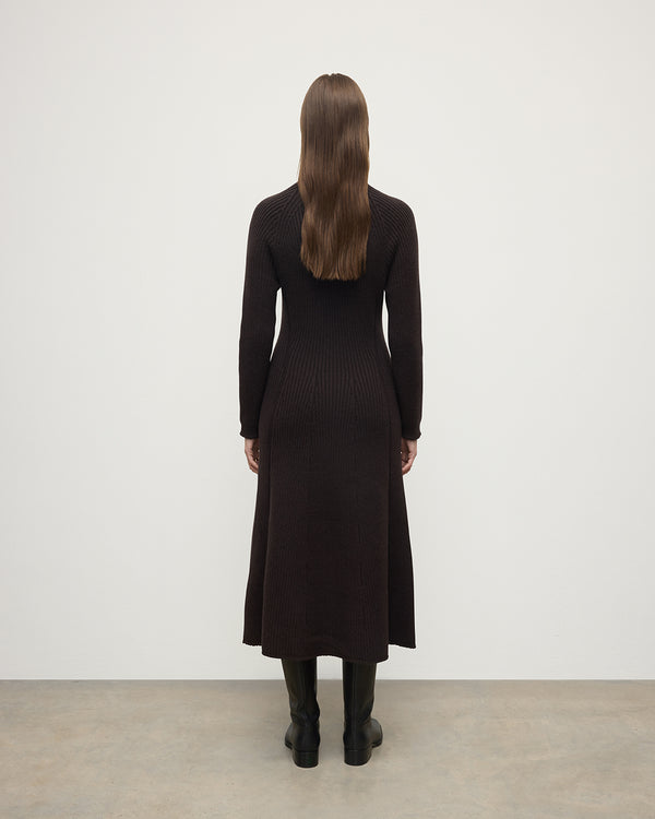Johnstons Of Elgin Cashmere Dark Brown Midi Dress