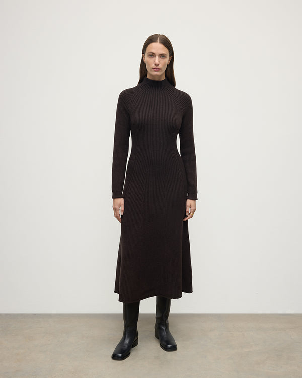 johnstons of elgin Cashmere Dark Brown Midi Dress