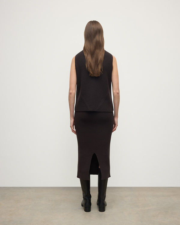 Johnstons Of Elgin Cashmere Dark Brown Midi Skirt